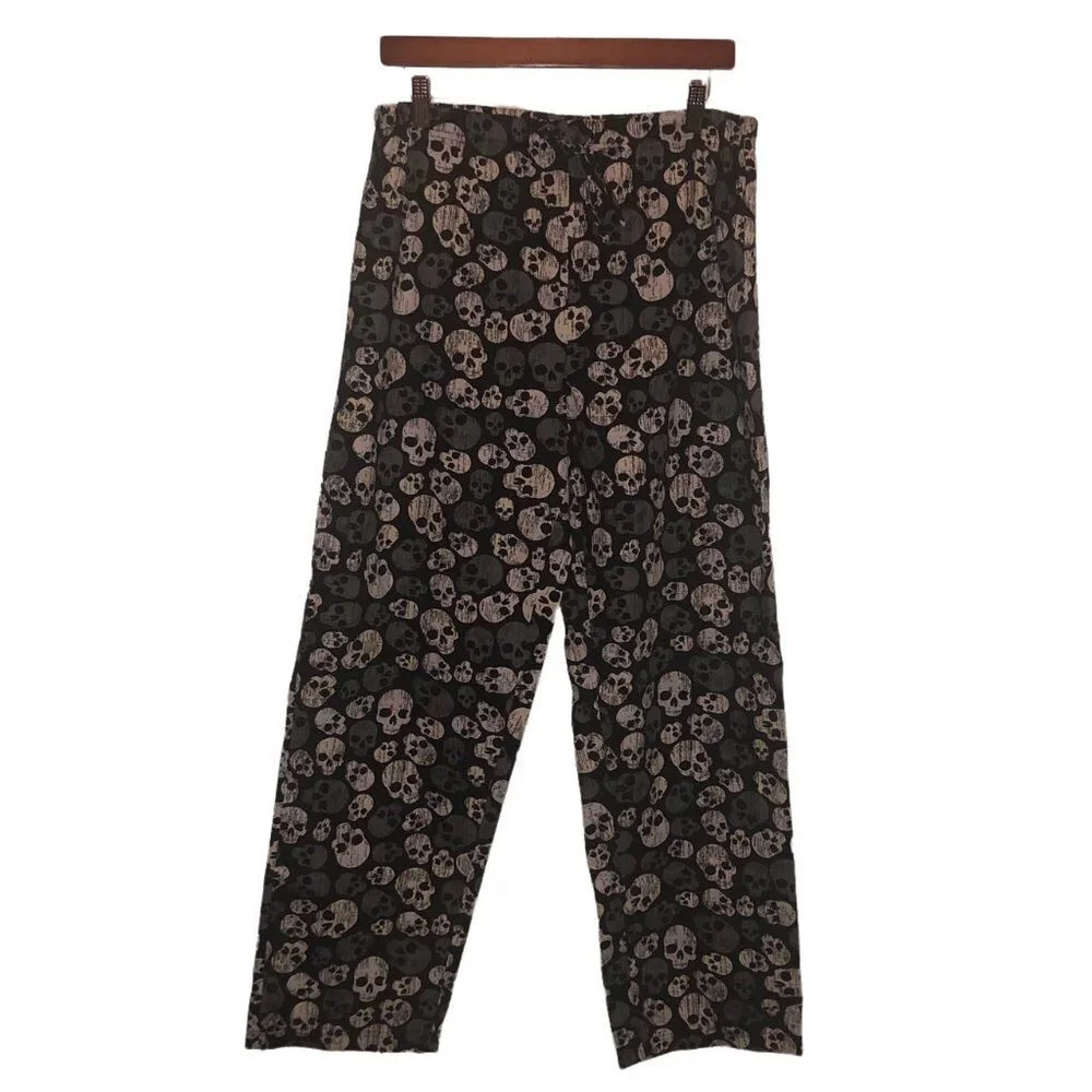 Unknown Sz S/CH 28-30 Unisex Black Gray White Skull Elastic Waist PJ's Pants
